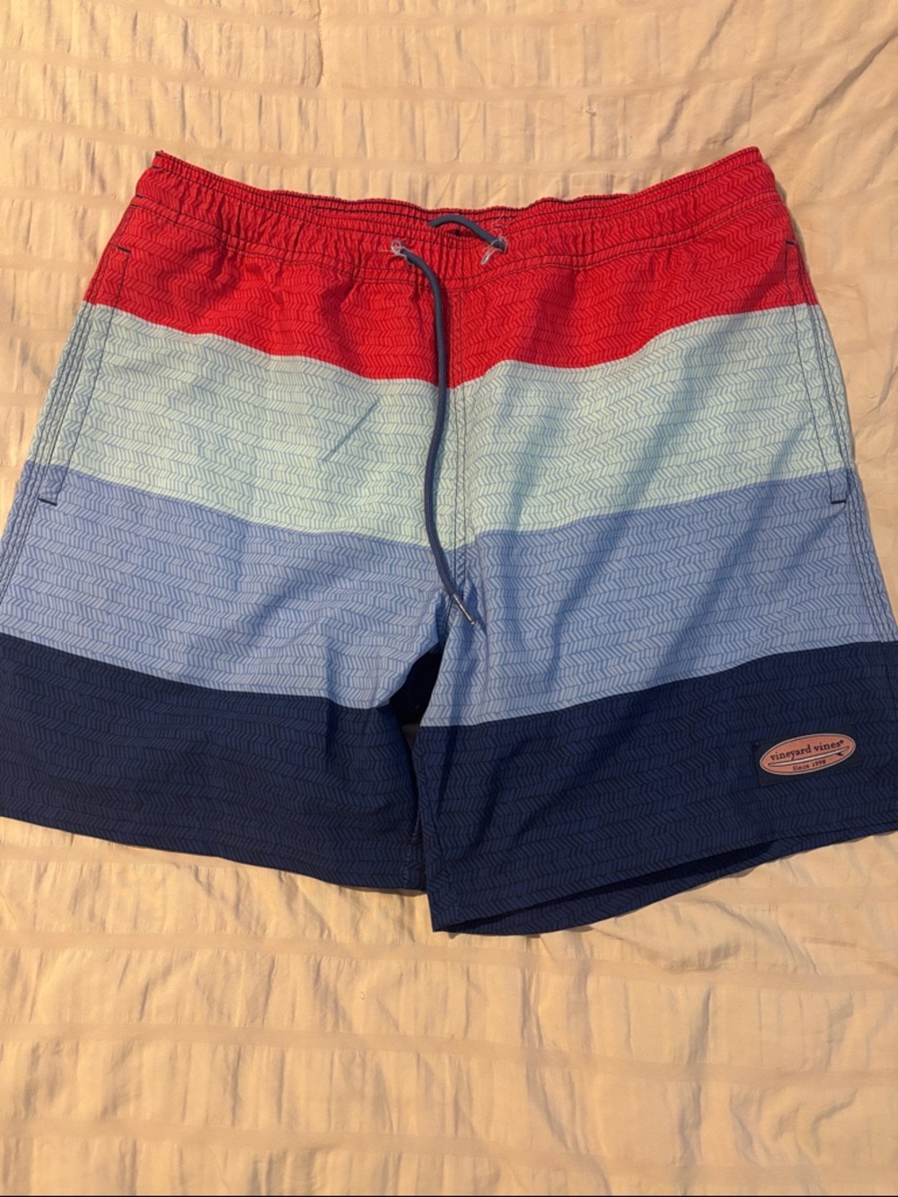 Vineyard Vines Red, Light Blue & Navy Striped Men’s Swim Trunks